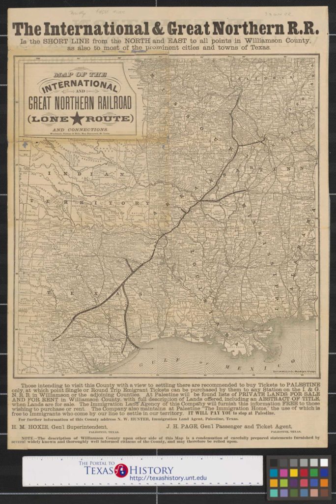 Map showing the International and Great Northern Railroad routes and connections